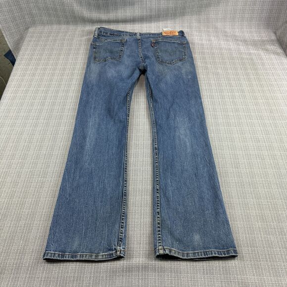Levis 527 Jeans Mens 34x32 Straight Blue Denim Whiskering Distressed Stretch - Picture 13 of 14